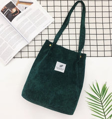 Women Corduroy Shopping Bag Female Canvas Cloth Shoulder Bag Environmental Storage Handbag Reusable Foldable Eco Grocery Tot