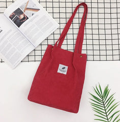 Women Corduroy Shopping Bag Female Canvas Cloth Shoulder Bag Environmental Storage Handbag Reusable Foldable Eco Grocery Tot