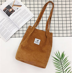 Women Corduroy Shopping Bag Female Canvas Cloth Shoulder Bag Environmental Storage Handbag Reusable Foldable Eco Grocery Tot