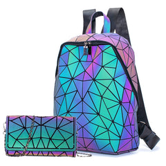 Brand Design Luminous Backpack Sequin women Backpack set for girl chain shoulder bag School Female Backbag Folding purse set