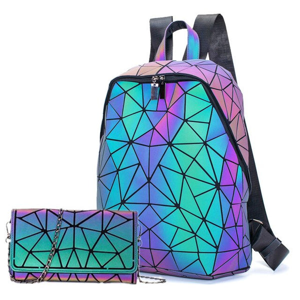 Brand Design Luminous Backpack Sequin women Backpack set for girl chain shoulder bag School Female Backbag Folding purse set