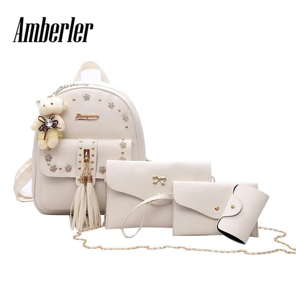 Amberler Fashion Women PU Leather Backpack Large Capacity Ladies Shoulder Travel Backpacks For Teenage Girls School Bags Female