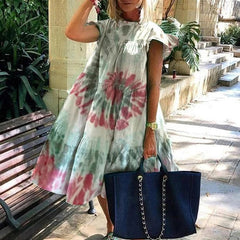 Women Vintage Floral Print Loose A-Line Dress 2020 Summer O-neck Petal Short Sleeve Dress Elegant Casual Party Dress 2XL Vestido