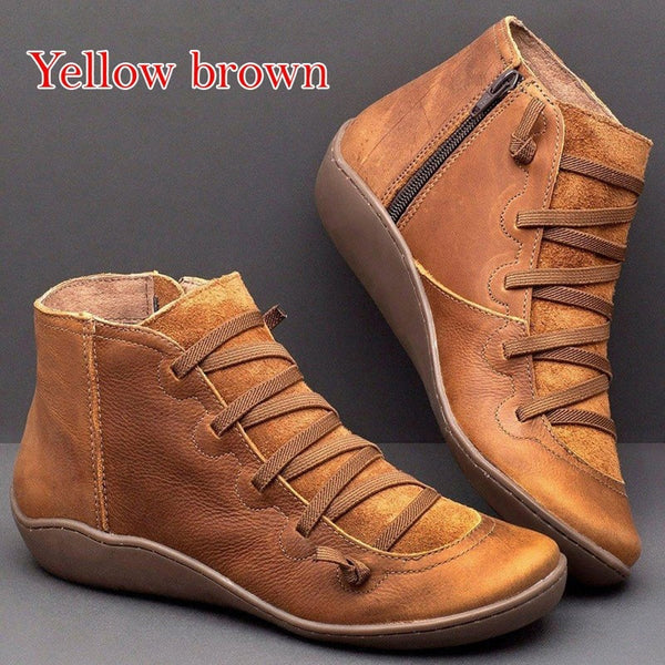 PU Leather Ankle Boots for Women Autumn Winter Cross Strips Vintage Women Punk Boots Shoes Ladies Flat Women Boots Woman