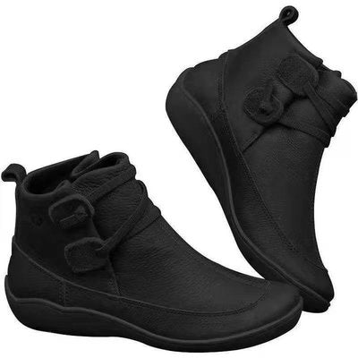 PU Leather Ankle Boots for Women Autumn Winter Cross Strips Vintage Women Punk Boots Shoes Ladies Flat Women Boots Woman