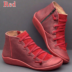 PU Leather Ankle Boots for Women Autumn Winter Cross Strips Vintage Women Punk Boots Shoes Ladies Flat Women Boots Woman