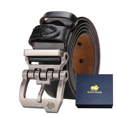 BISON DENIM Men Belt For Men Cowskin Genuine Leather Personality Men belt Buckle Quality Male Brown Strap Vintage Jeans N71223