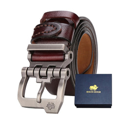 BISON DENIM Men Belt For Men Cowskin Genuine Leather Personality Men belt Buckle Quality Male Brown Strap Vintage Jeans N71223