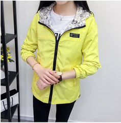 Spring Autumn Fashion women Bomber women Jacket Pocket Zipper Hooded Two Side Wear Outwear Loose Plus Size Windbreaker Famale