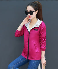 Spring Autumn Fashion women Bomber women Jacket Pocket Zipper Hooded Two Side Wear Outwear Loose Plus Size Windbreaker Famale