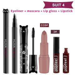 4pcs/set Cat Makeup Sets Including Lipstick, Eyeliner,Mascara, Eyeshadow, Makeup Kit Women Cosmetics Bag for Gifts