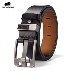 BISON DENIM Men Belt For Men Cowskin Genuine Leather Personality Men belt Buckle Quality Male Brown Strap Vintage Jeans N71223