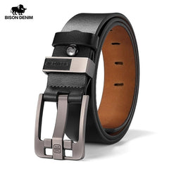 BISON DENIM Men Belt For Men Cowskin Genuine Leather Personality Men belt Buckle Quality Male Brown Strap Vintage Jeans N71223