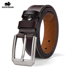 BISON DENIM Men Belt For Men Cowskin Genuine Leather Personality Men belt Buckle Quality Male Brown Strap Vintage Jeans N71223