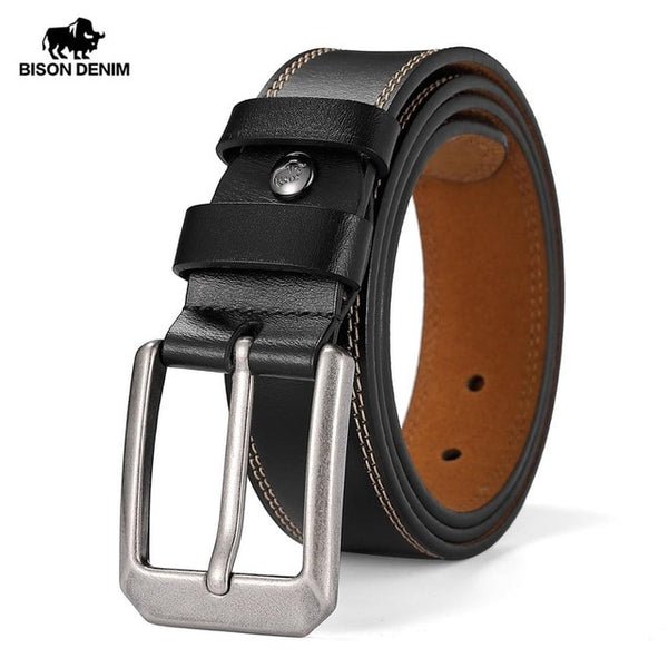 BISON DENIM Men Belt For Men Cowskin Genuine Leather Personality Men belt Buckle Quality Male Brown Strap Vintage Jeans N71223