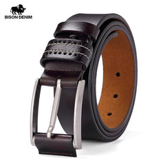 BISON DENIM Men Belt For Men Cowskin Genuine Leather Personality Men belt Buckle Quality Male Brown Strap Vintage Jeans N71223