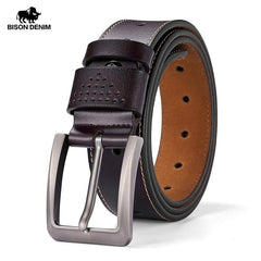 BISON DENIM Men Belt For Men Cowskin Genuine Leather Personality Men belt Buckle Quality Male Brown Strap Vintage Jeans N71223