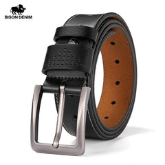 BISON DENIM Men Belt For Men Cowskin Genuine Leather Personality Men belt Buckle Quality Male Brown Strap Vintage Jeans N71223