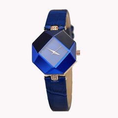 Women Watches Gem Cut Geometry Crystal Leather Quartz Wristwatch Fashion Dress Watch Ladies Gifts Clock