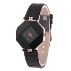 Women Watches Gem Cut Geometry Crystal Leather Quartz Wristwatch Fashion Dress Watch Ladies Gifts Clock