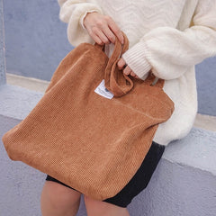 Women Corduroy Canvas Tote Handbag Female Cloth Shoulder Bags Young Ladies Casual Shopping Bag Girls Reusable Folding Bags