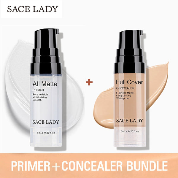 SACE LADY make up set 6ml Base Primer Full Cover Liquid Matte Concealer Makeup Face Corrector Waterproof Make Up Base Cosmetic