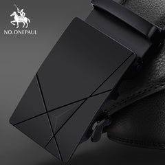 NO.ONEPAUL Brand Fashion Automatic Buckle Black Genuine Leather Belt Men's Belts Cow Leather Belts for Men 3.5cm Width WQE789