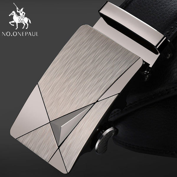 NO.ONEPAUL Brand Fashion Automatic Buckle Black Genuine Leather Belt Men's Belts Cow Leather Belts for Men 3.5cm Width WQE789