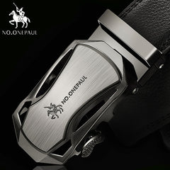 NO.ONEPAUL Brand Fashion Automatic Buckle Black Genuine Leather Belt Men's Belts Cow Leather Belts for Men 3.5cm Width WQE789