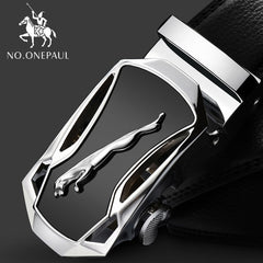 NO.ONEPAUL Brand Fashion Automatic Buckle Black Genuine Leather Belt Men's Belts Cow Leather Belts for Men 3.5cm Width WQE789