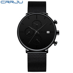 Mens StopWatches CRRJU Unique Design Luxury Sport Steel Mesh Strap Men's Fashion Casual Watches