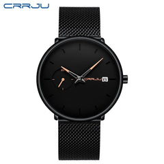 Mens StopWatches CRRJU Unique Design Luxury Sport Steel Mesh Strap Men's Fashion Casual Watches