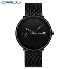 Mens StopWatches CRRJU Unique Design Luxury Sport Steel Mesh Strap Men's Fashion Casual Watches