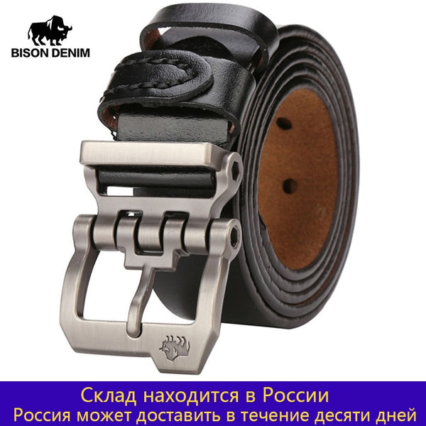 BISON DENIM Men Belt For Men Cowskin Genuine Leather Personality Men belt Buckle Quality Male Brown Strap Vintage Jeans N71223