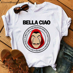 La Casa De Papel women t shirt Harajuku BELLA CIAO letters print Short Sleeve funny Money Heist House of Paper Hip Hop Tops Tees