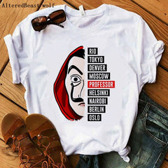 La Casa De Papel women t shirt Harajuku BELLA CIAO letters print Short Sleeve funny Money Heist House of Paper Hip Hop Tops Tees