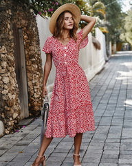 Women Dress 2020 New Summer Boho Style Floral Print V-Neck Long Dress Women Vacation Beach Dresses Ladies Vestidos de fiesta