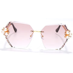 JASPEER Vintage Rimless Sunglasses Women Big Diamond Brand Designer Gradual Sun Glasses Ladies Female Shades Rhinestone Hexagon