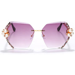 JASPEER Vintage Rimless Sunglasses Women Big Diamond Brand Designer Gradual Sun Glasses Ladies Female Shades Rhinestone Hexagon