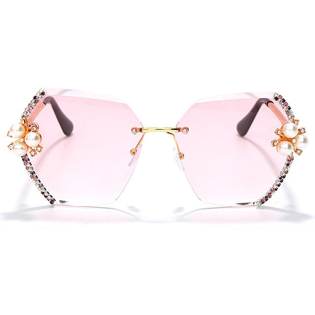 JASPEER Vintage Rimless Sunglasses Women Big Diamond Brand