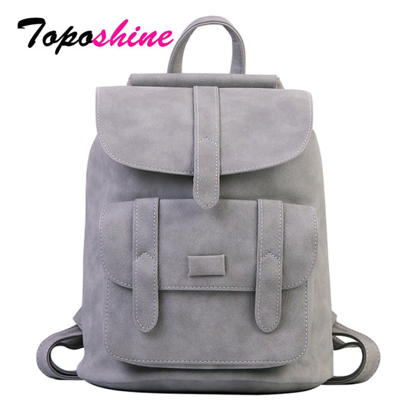 Toposhine Famous Brand Backpack Women Backpacks Solid Vintage Girls School Bags for Girls Black PU Leather Women Backpack 1523