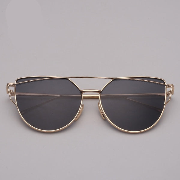 LeonLion Brand Designer Cat eye Sunglasses Women Vintage Metal Reflective Glasses For Women Mirror Retro Oculos De Sol Gafas