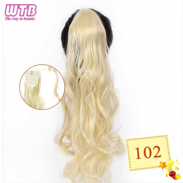 WTB 22" Long Wavy Wrap Around Clip In Ponytail Hair Extension Heat Resistant Synthetic Natural Wave Pony Tail Fake Hair