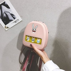 Cute Graffiti Clear Bookbags Women Schoolbags For Girls Small Cartoon Rabbit Chick School Travel Backpaks Women Pu Back Pack New