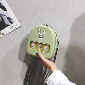 Cute Graffiti Clear Bookbags Women Schoolbags For Girls Small Cartoon Rabbit Chick School Travel Backpaks Women Pu Back Pack New