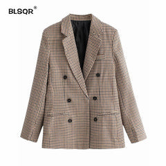 Fashion Autumn Women Plaid Blazers and Jackets Work Office Lady Suit Slim Double Breasted Business Female Blazer Coat Talever