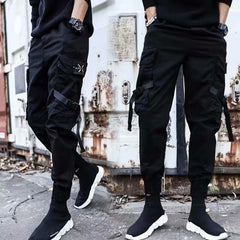 Cargo Pants Joggers Men Pants Multi-pocket Ribbons Man Sweatpants Elastic waist Male Trouser