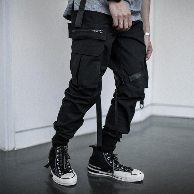 Cargo Pants Joggers Men Pants Multi-pocket Ribbons Man Sweatpants Elastic waist Male Trouser