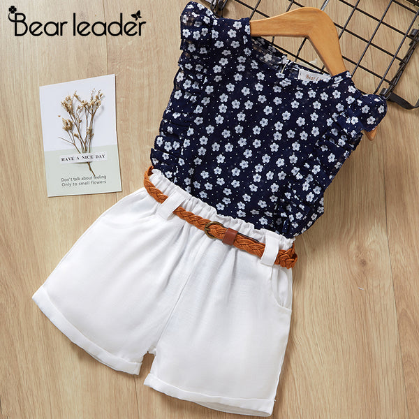 Bear Leader 2020 New Summer Casual Children Sets Flowers Blue T-shirt+  Pants Girls Clothing Sets Kids Summer Suit For 3-7 Years