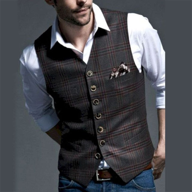 British style Men Suit Vest Casual Business Sleeveless Waistcoat For Wedding Party Groomsmen Gentlemen Plaid Classic Suit Vests